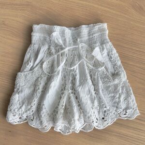 New Taj by Sabrina White Lace Shorts with Beads Detail